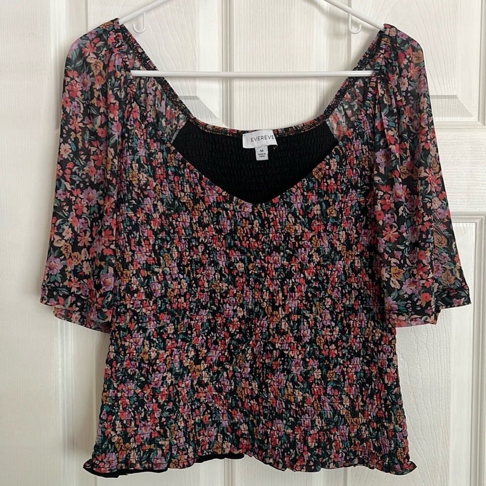 Evereve Women’s Ditsy Foral Smock Crop Top Size Small